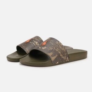 Polo by Ralph Lauren Olive Green Floral Slide Sandals with Coral Logo